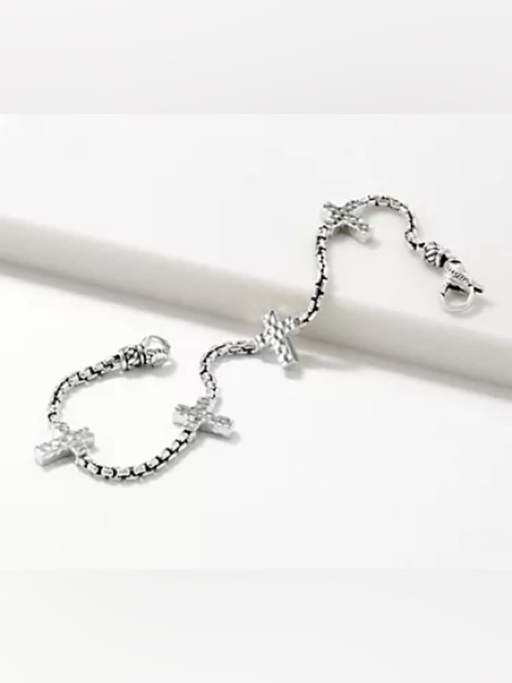 Jai Sterling Silver Symbols of Love Cross box chain station Bracelet